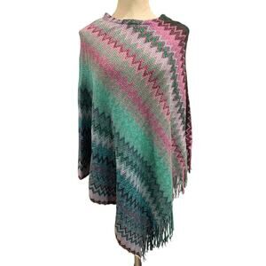One Size Cruise Club Womens New Chevron Sweater Poncho Fringed